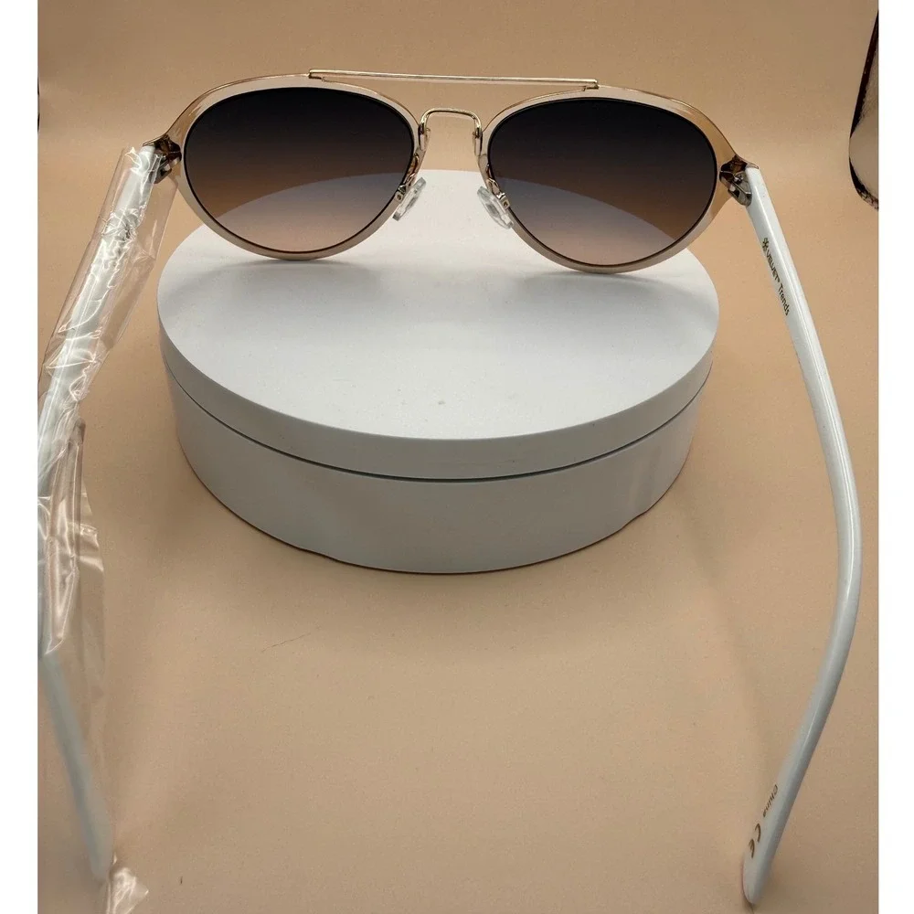 Velvet‎ Eyewear White Gold Aviator Sunglasses with Gradient Lenses and Case